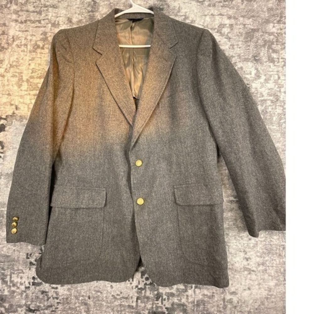 Vtg Pendleton Blazer Sport Coat Men Est 44 Grey Virgin Wool Gold Buttons USA